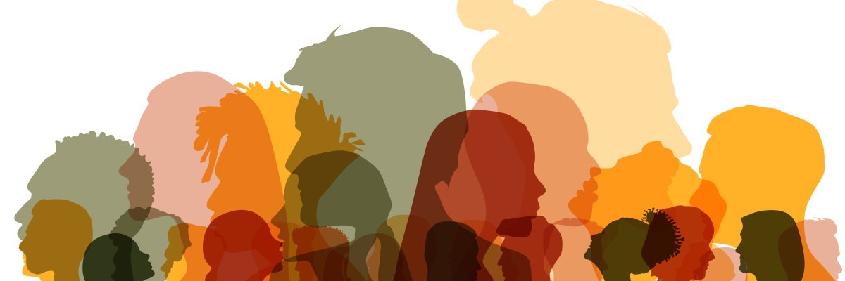 Group side silhouette men and women of different culture Group side silhouette men and women of different culture