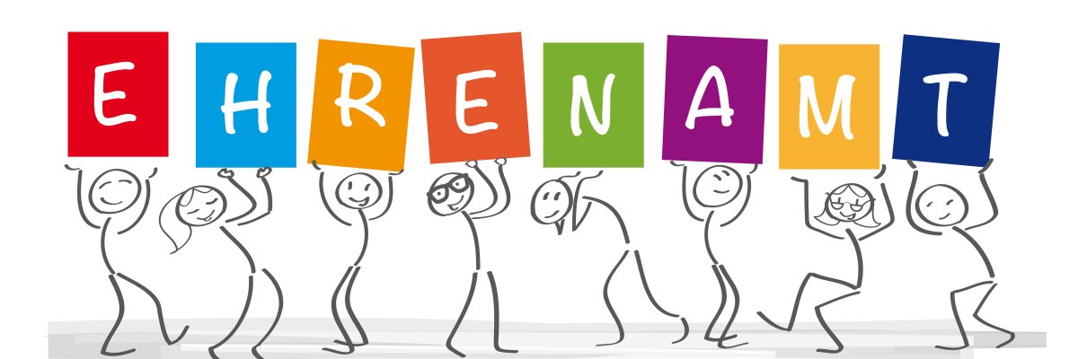 Ehrenamt - ehrentamtliche Helfer halten bunte Plakate mit der der Aufschrift "EHRENAMT"