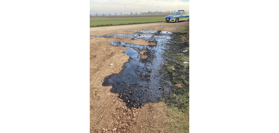 Auf dem Foto erkennt man eine Menge Altöl auf einem Feldweg